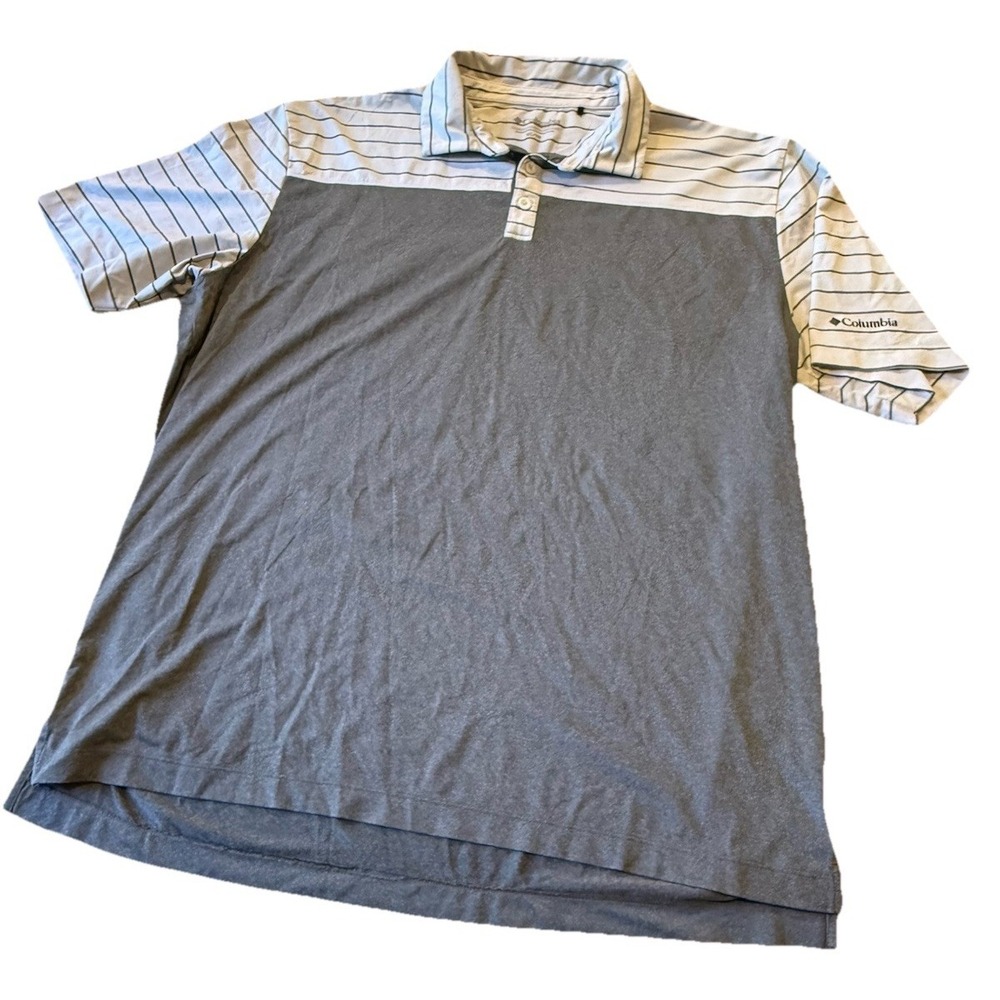 Columbia Omni Wick Mens Polo Shirt Size XL Gray‎ Striped Stretch Casual